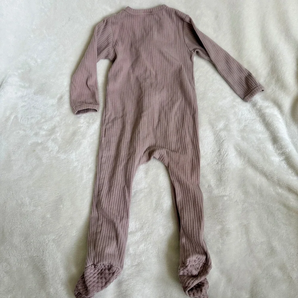 SOVA Baby Ribbed Footed Zip Up Romper Cocoa Mauve Organic Cotton 12-18 Months
